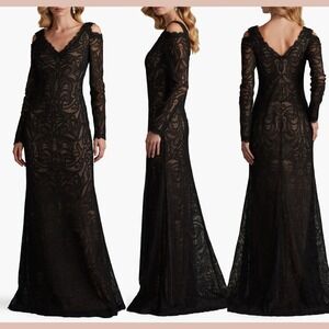 NEW $418 Tadashi Shoji [ 16 ]‎ Cold Shoulder Long Sleeve Velvet Lace Gown J1775